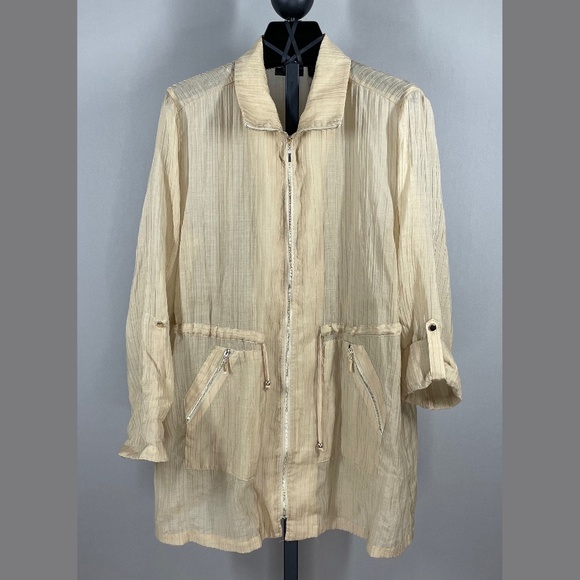 NEW Chicos Jacket Womens Small tan brown Sonora utility trench sheer casual - Picture 1 of 12
